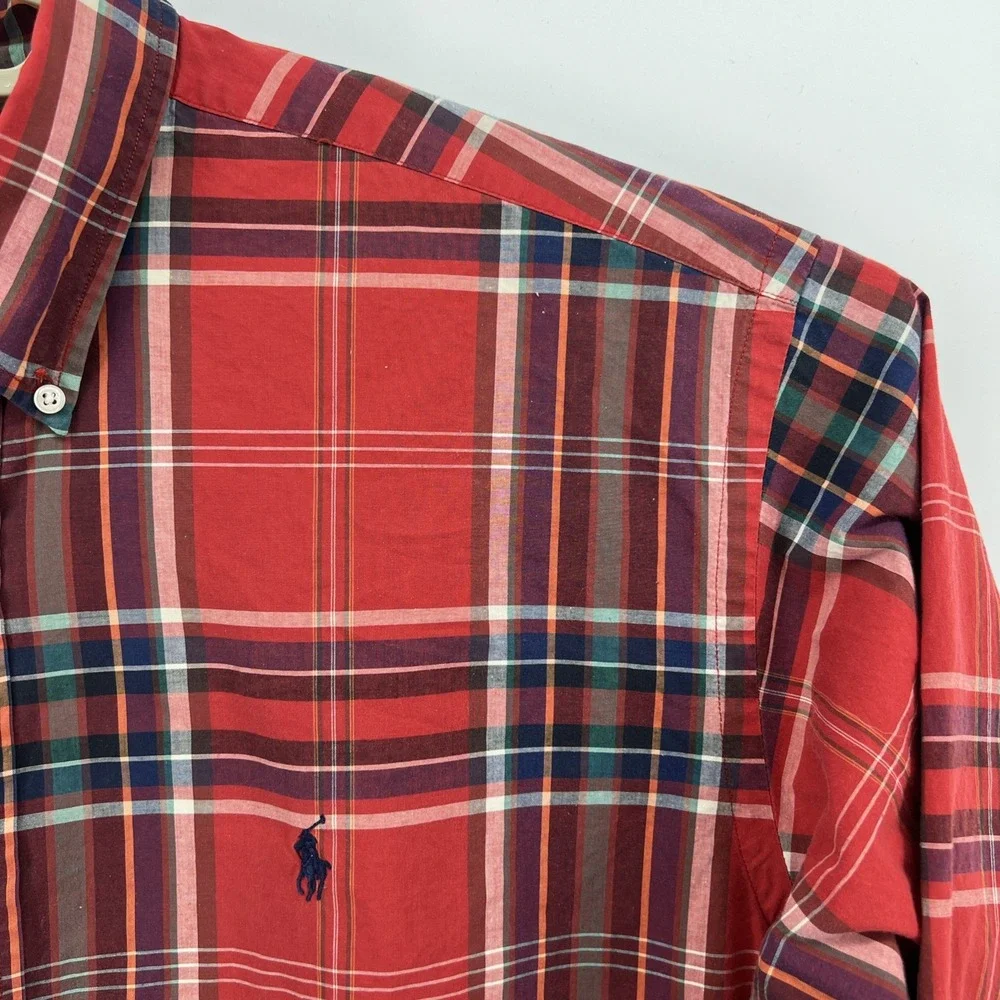 Ralph Lauren Blaire Shirt Mens Large Red Plaid Long Sleeve Button Down Cotton
